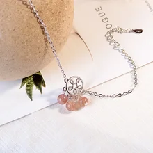 Anenjery – Bracelet à pampilles en cristal naturel fraise pour femmes et filles, couleur argent, ajouré avec fleur, cadeau, S-B178