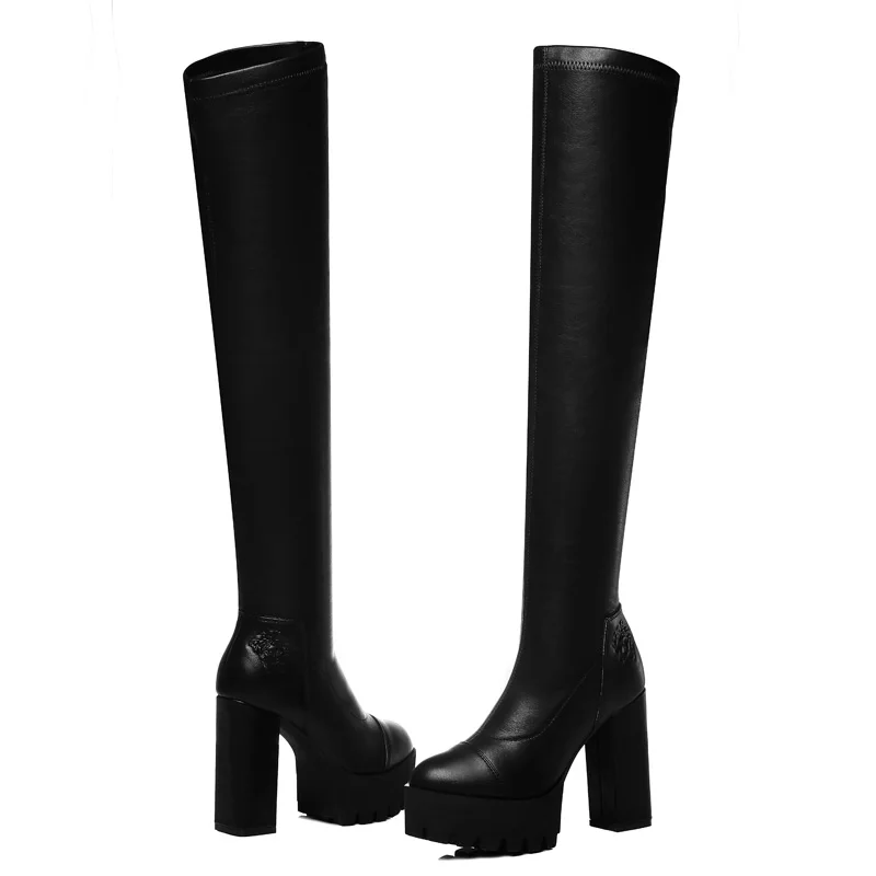 Guciheaven2020 Fashion Over the knee Boots Women Winter Long Boots Super High Heels 10cm Platform 4cm Shaft perimeter 38cm Shoes - Цвет: black