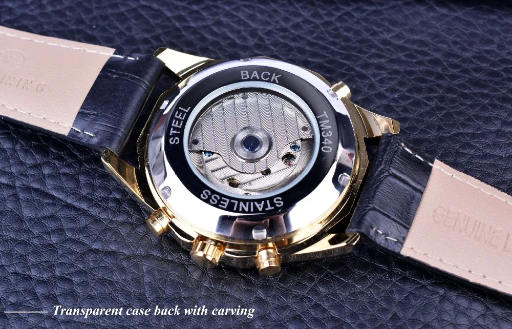 Forsining Полный Золотой циферблат Tourbillon Дизайн Пояса из натуральной кожи ремешок Мужские Часы Топ Роскошные Брендовые мужские автоматические Спорт Часы