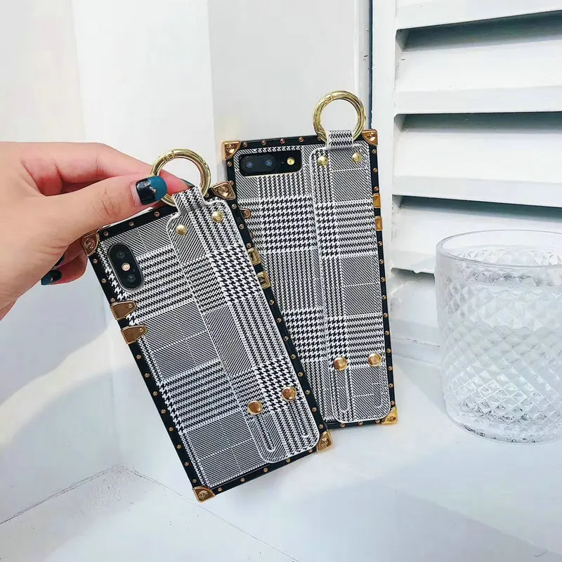 Модные клетчатые мягкий для iPhone X Case с кронштейном ремешок для iPhone 8, 8 plus, 7, 7 plus, прочный армированный чехол для телефона плотный чехол 6 plus