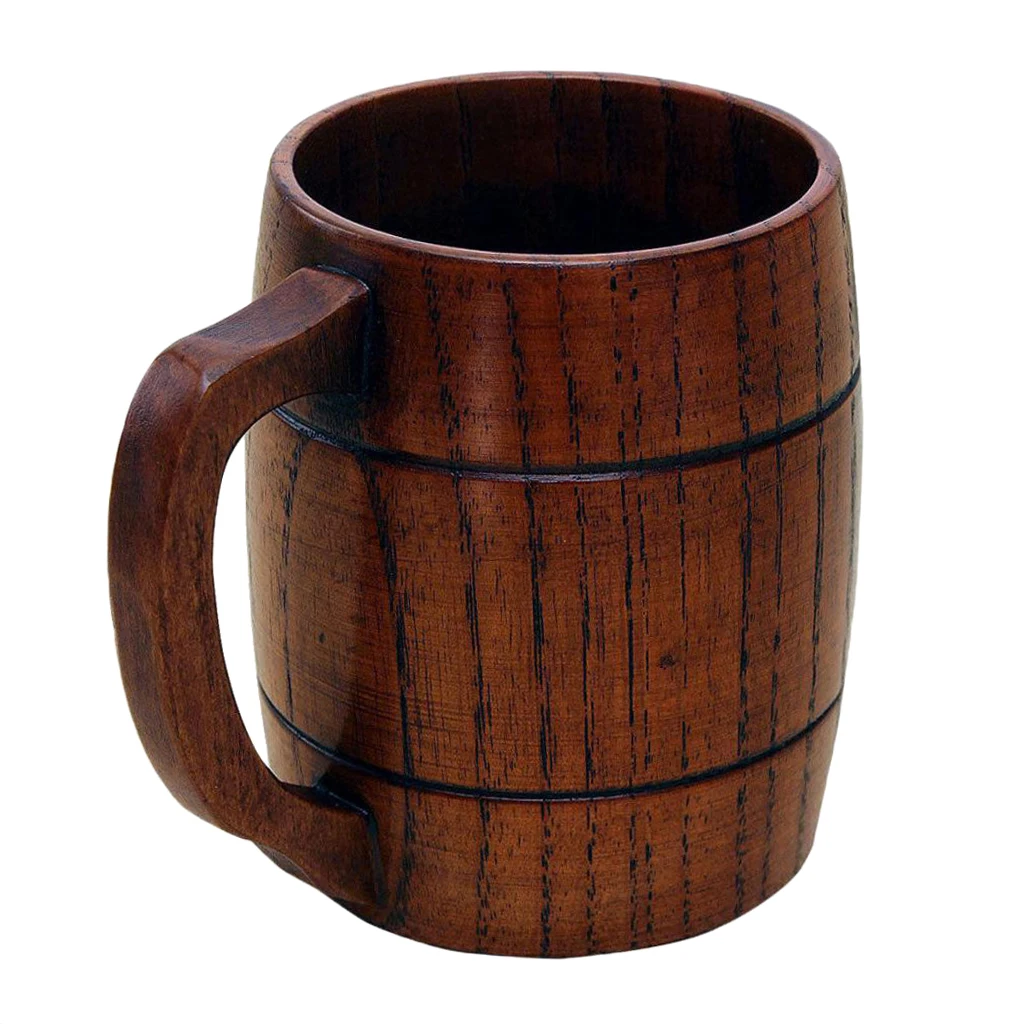 MagiDeal Natural Wood Rustic Beer Mug Wooden Beer Mugs Handmade Mug Coffee Drinking Water Cup Wedding Party Groomsmen Gift