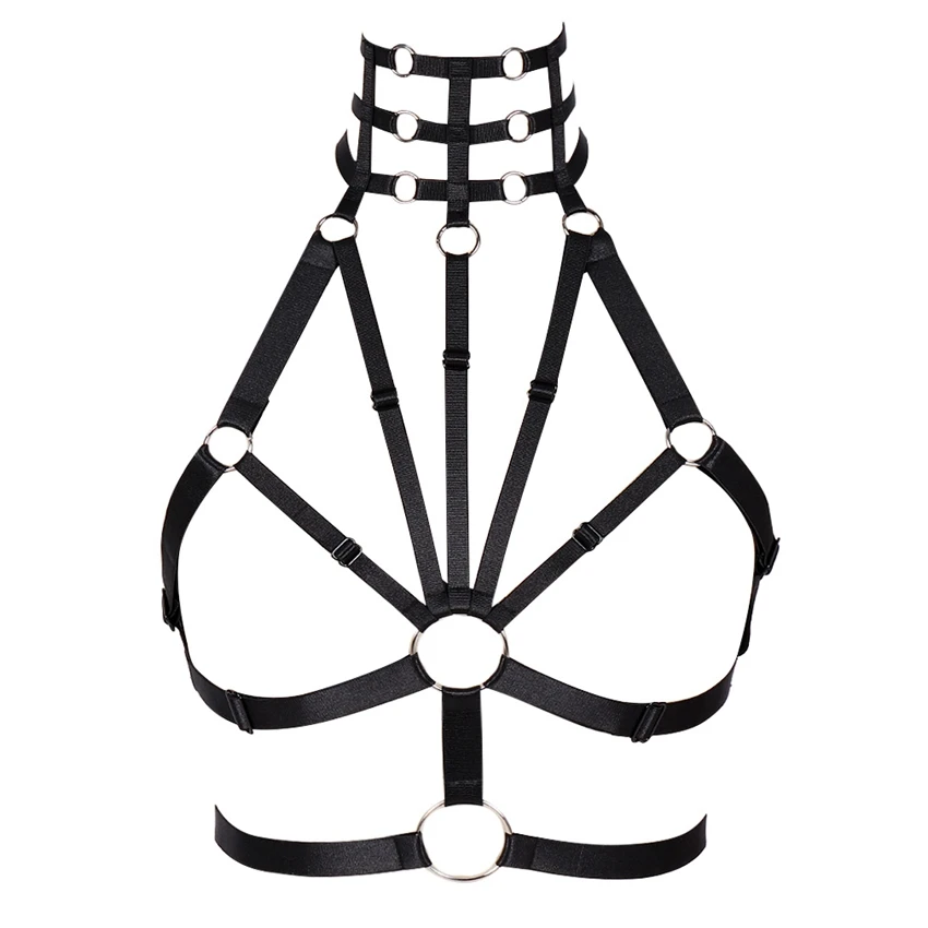 MLCO0003-BLACK Красный Strappy Бандаж Бюстгальтер жгут в готическом стиле и стиле панк модная подвязка Ремни Эластичный регулируемый нижнее белье женские подтяжки чулки клуб рейв - Цвет: MLCO0003-BLACK