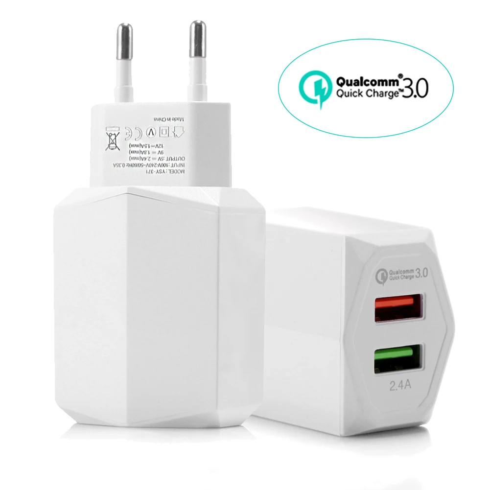 QC3.0 Dual USB быстрое зарядное устройство 2.4A 5 V/9 V/12 V интеллектуальное зарядное устройство для путешествий устройство для мобильного телефона Прямая зарядка для iPhone 7 8 X