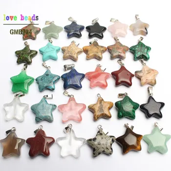

Natural Stone Necklace Pendants For Women 18mm Agates Jaspers Stars Charms Diy Jewelry Random 10pcs 30pcs 50pcs