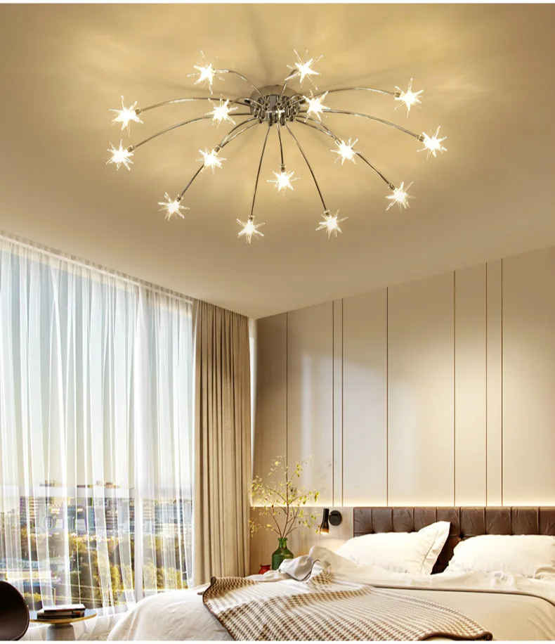Sala de Estar Norbic Criativo Cromo Ferro Flor g4 Lâmpada Led Lustres Casa Deco Vidro Claro Estrela Chanderlier Iluminação 20 China lamp home Suppliers