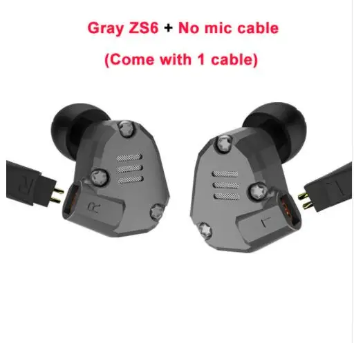 Gray no mic Новинка KZ ZS6 2DD+ 2BA блок Гибридный 3,5 мм в уши Hearphone HIFI DJ Спорт Бег с микрофоном гарнитура красный/черный/зеленый - Цвет: Gray no mic