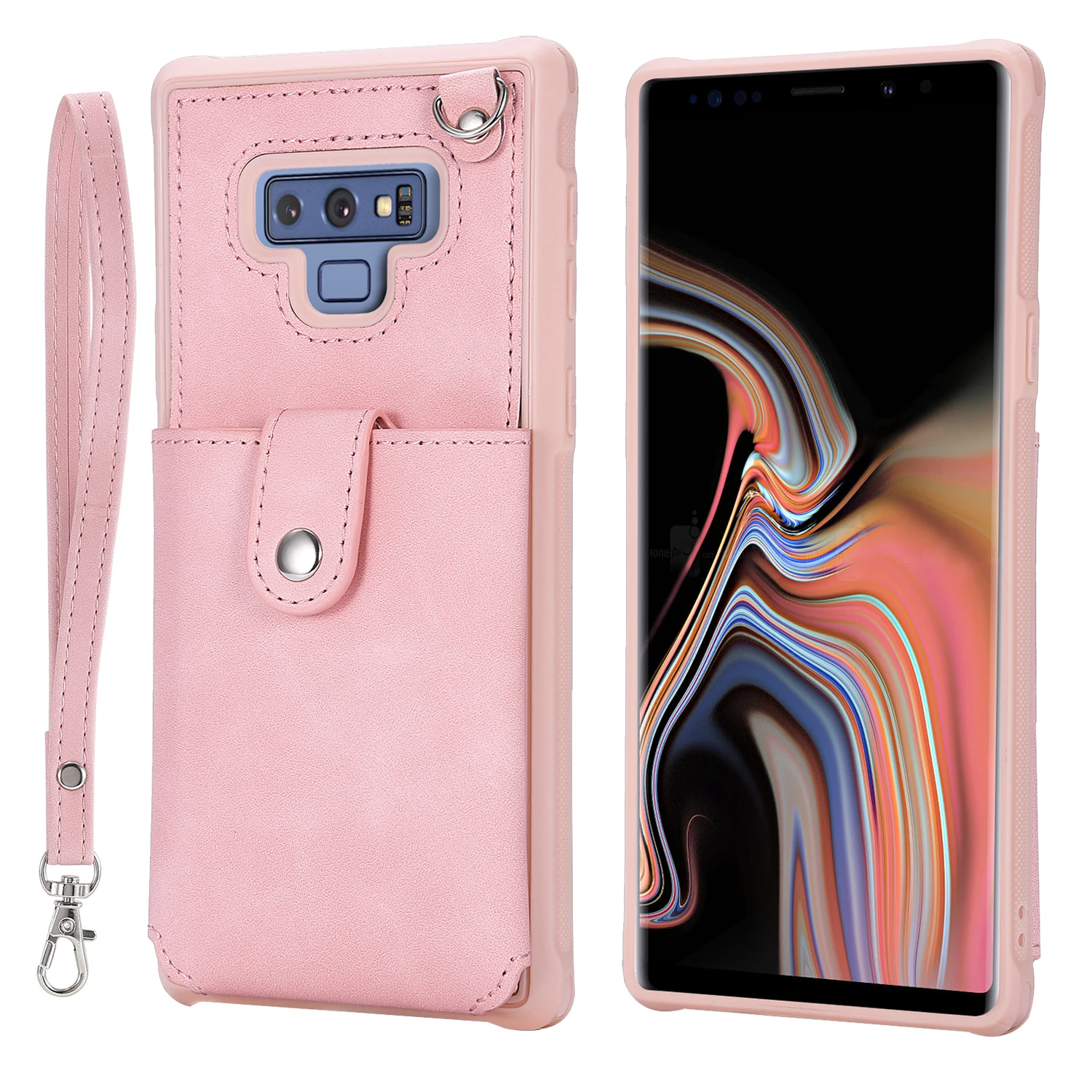 Розовый Кожаный чехол с зеркалом для samsung Galaxy Note 9 8 S9 S8 Iphone XR X XS MAX 8 7 Plus подставка чехол сo шнуром кошелек Girl Make Up - Цвет: Розовый