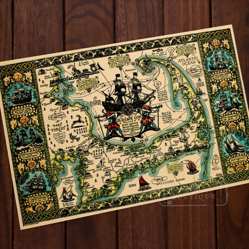 Старая накидка Cod Adventure морская карта классика винтаж ретро декоративная