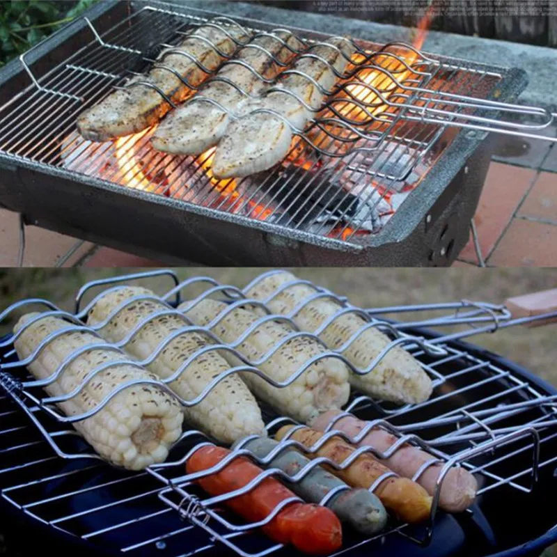 Accesorios para barbacoa al aire libre clips de pescado a la parrilla barbacoa pan tostado salchicha berenjena parrilla barbacoa suministros de camping