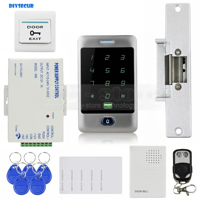 DIYSECUR 125 кГц RFID считыватель Пароль Клавиатура+ Блокировка удара+ дверной звонок+ пульт дистанционного управления дверь контроль доступа комплект системы безопасности