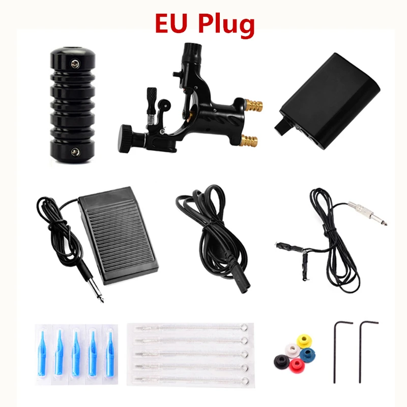 Black EU Plug Комплект тату-машинки татуировки Kit Полный комплект Татуировка блок питания, иглы Педальный фиксатор линия оборудование для начинающих перманентного макияжа - Цвет: Black EU Plug