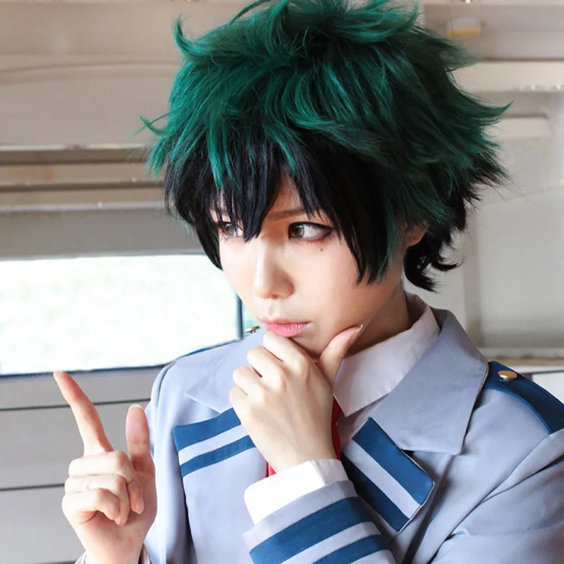 My Hero Academy Boku no Hiro Akademia Izuku Midoriya короткий зеленый черный Ombre термостойкий косплей костюм парик+ дорожка+ Кепка