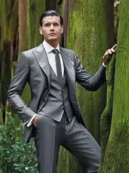 

2019 New Style Groom Tuxedo Grey Groomsmen Peak Lapel Wedding/Dinner Suits Best Man Bridegroom (Jacket+Pants+Tie+Vest)