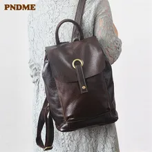 PNDME простой женский рюкзак из натуральной кожи, водонепроницаемые дорожные сумки из воловьей кожи, винтажный женский рюкзак с защитой от кражи
