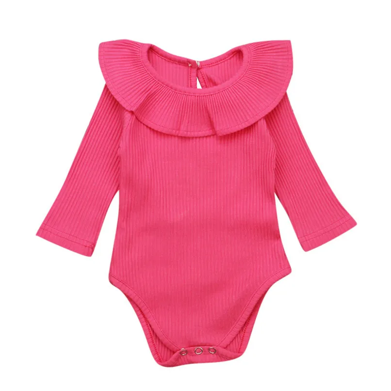 Hot Pink Детский комбинезон костюм новорожденного ребенка модная верхняя одежда для маленьких девочек с длинными рукавами и однотонные комбинезон-ромпер с оборками; одежда для малышей;# BL5 - Цвет: Hot Pink