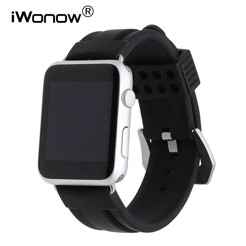 Силиконовая резинка часы для iwatch Apple Watch 38 мм 42 мм нержавеющая Кисточки Тан застежка на запястье ремень браслет черный + адаптер