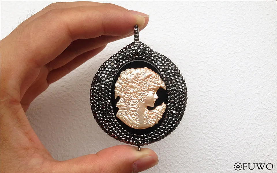 Pave Rhinestone Bead Virgin Mary Shell Pendant 11