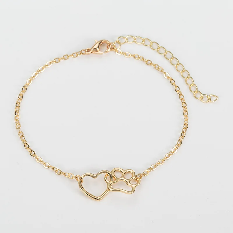 

Suteyi Hollow Pet Paw Footprint Bracelet Cute Animal Dog Cat Love Heart Pendant Bracelets For Women Girls Jewelry Women