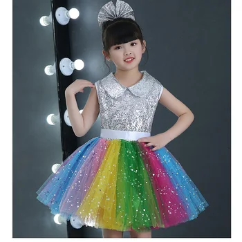 

(10 set) New children's floral skirt rainbow skirts girl's princess skirt colorful skirt dress children's sequins modern dance