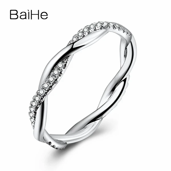 BAIHE Solid 18 K Белое Золото(AU585) 0.18ct сертифицированные H/SI натуральные бриллианты круглые обручальные женские модные ювелирные изделия кольцо