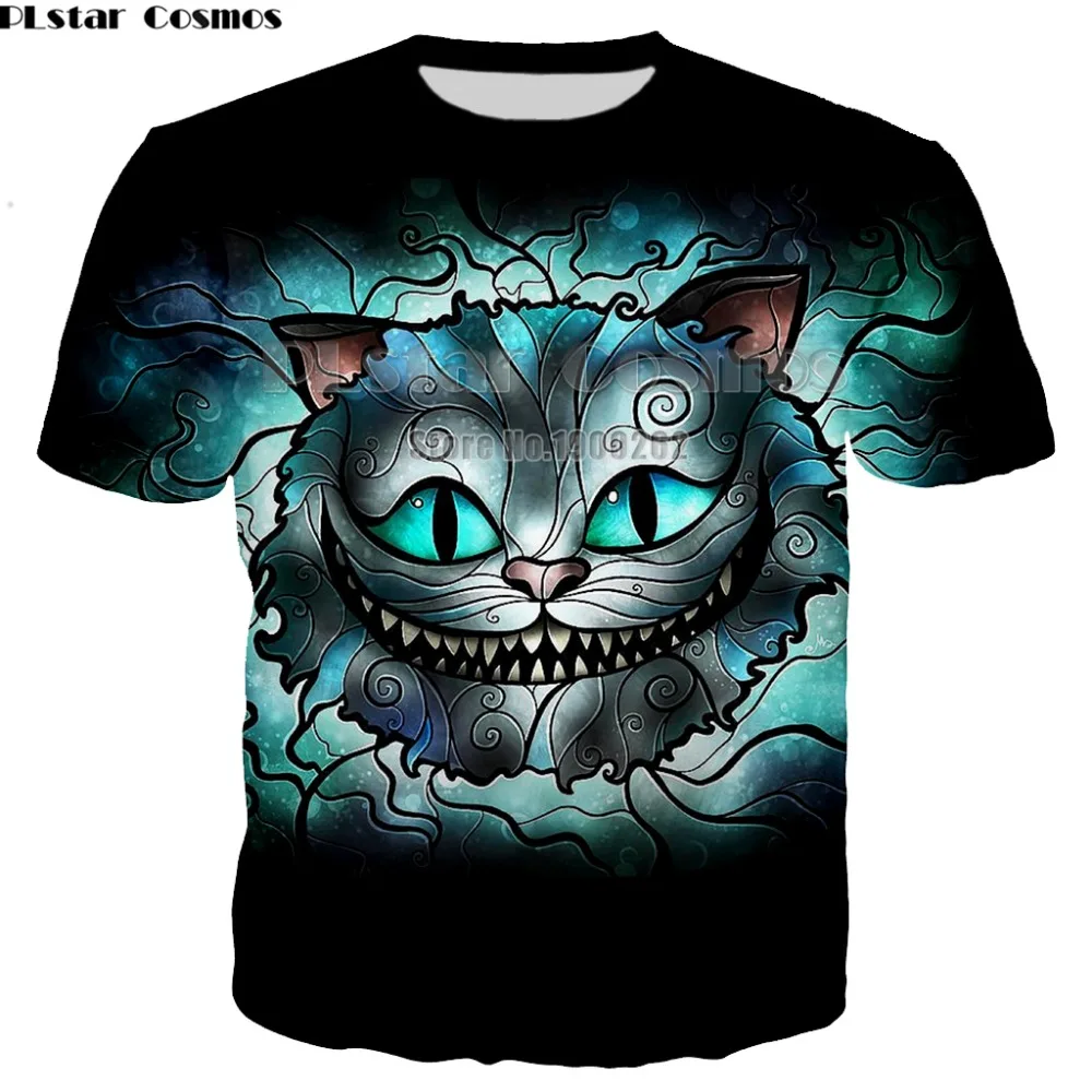 

PLstar Cosmos Funny Print Cheshire Cat Smile Face T-shirt 3D print Shirt O-Neck Short Sleeve T Shirt Plus size XS-7XL