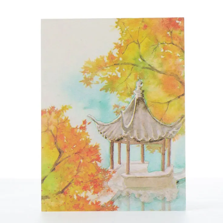 1x классическая китайская Акварельная складная открытка с конвертом, открытка на Рождество, Год, день рождения, поздравительная открытка, Подарочная открытка - Цвет: 03