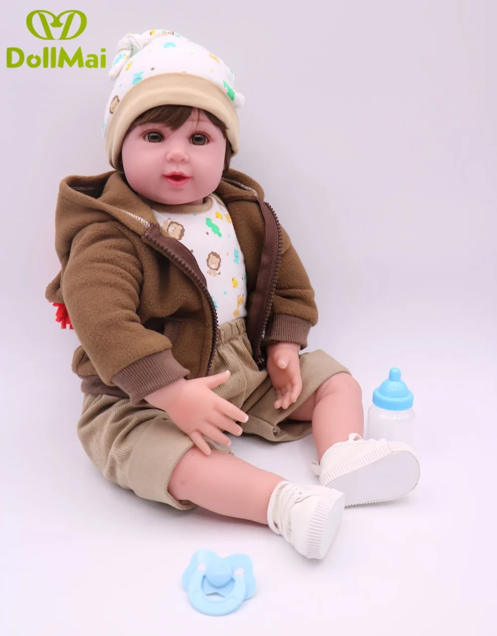 2" 50 см кукла DollMai Возрожденный силикон reborn baby dolls для детей подарок Одежда для новорожденных" lifelike "бутылка+ соска bonecas brinquedo игрушка