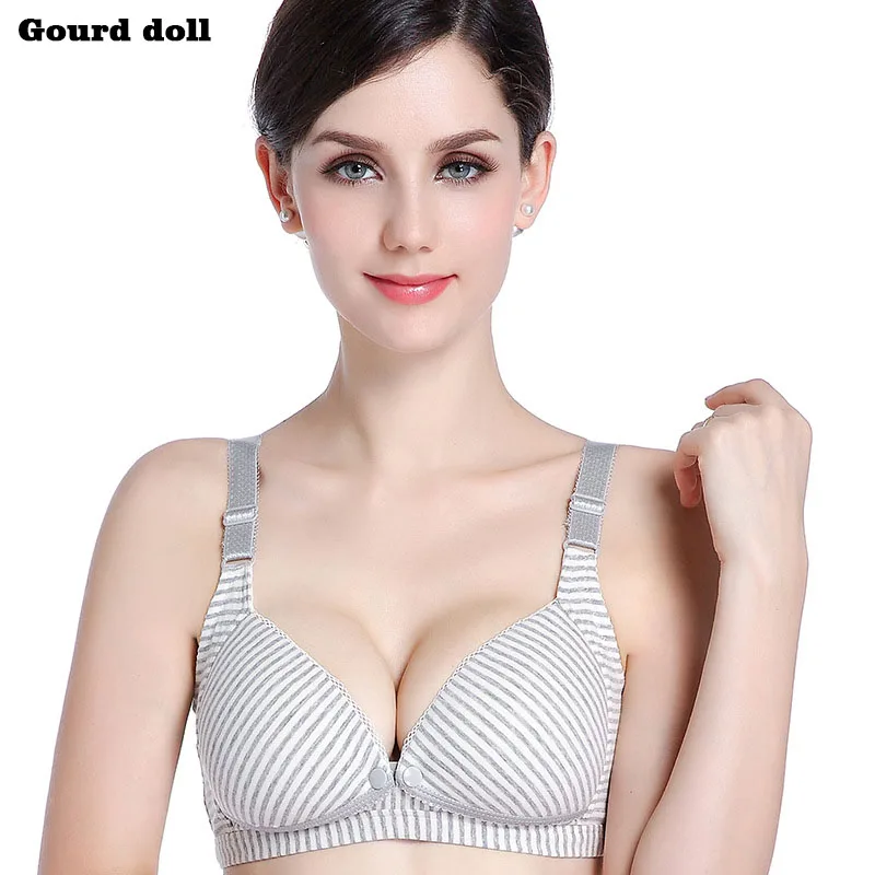gray stripe Gourd Doll бюстгальтер без косточек для грудного вскармливания, бюстгальтер для кормящих мам, хлопковые бюстгальтеры для сна для кормящих беременных женщин, нижнее Белье для беременных, одежда - Цвет: gray stripe