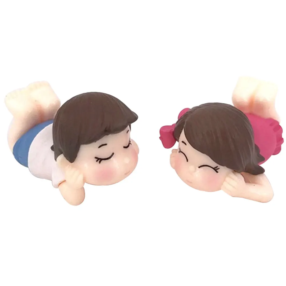 2 шт. милые влюбленные мальчик девочка лежа спереди Миниатюрный Сад бонсай