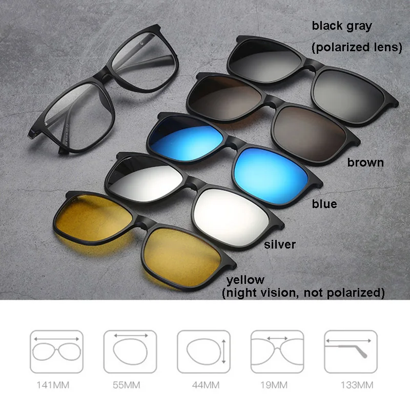 Классические оптические очки, оправа для мужчин и женщин, близорукость, с 5 клипсами, солнцезащитные очки, поляризационные Магнитные очки для мужчин, очки