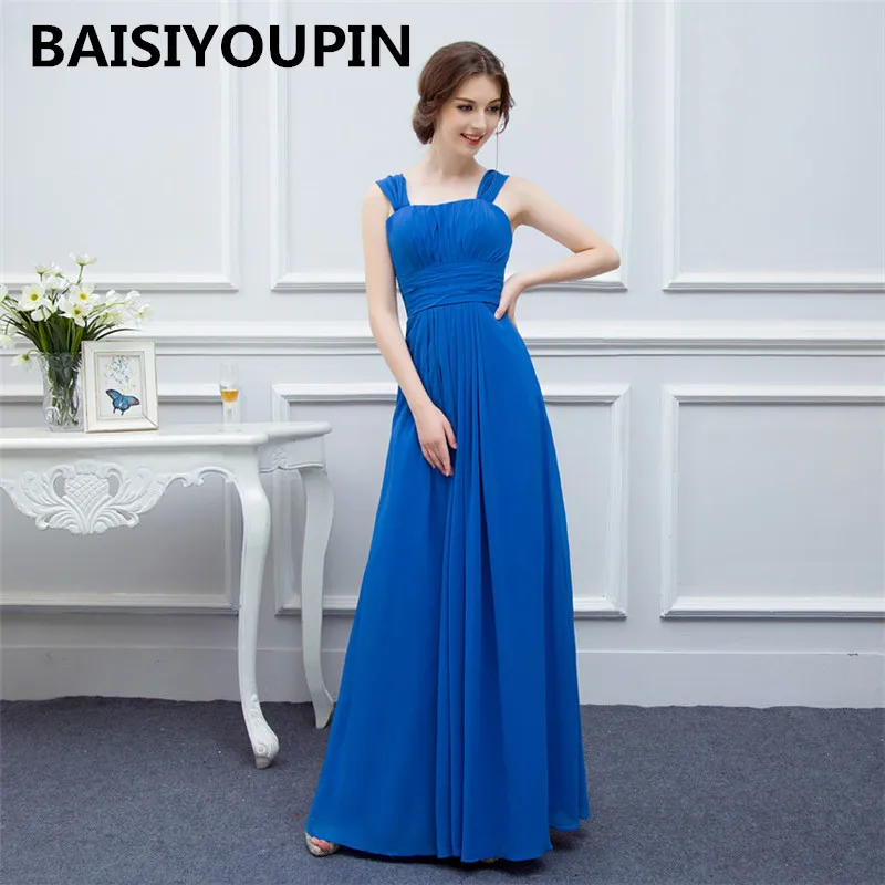 Скромные платья для подружки невесты Vestidos De Festa Vestido Longo Para Casamento дешевые длинные синие шифоновые вечерние платья