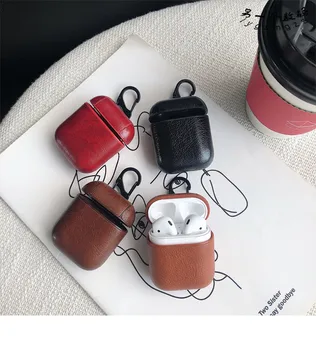 

Leather Cover Case Wireless Charge For AirPods Vintage Hook Protective Bag Hard For Apple Air pods With Keychain Accessories