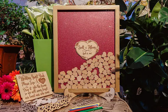 

customize engraved Rustic wedding engraved photo Alternative Wooden memory guestbooks with drop box signature guest books