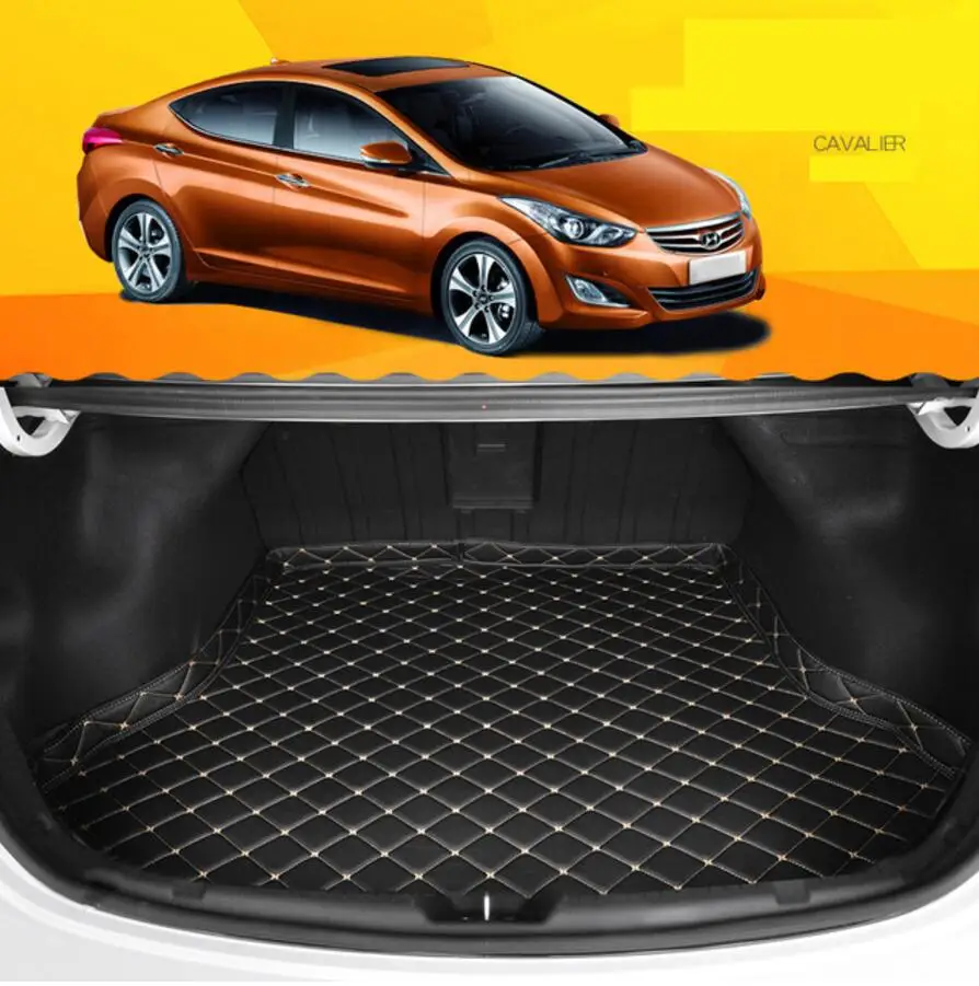 Волокна кожи багажник автомобиля коврик для hyundai elantra 2011 2012 2013 для hyundai Avante автомобильные аксессуары - Название цвета: black beige wire 2