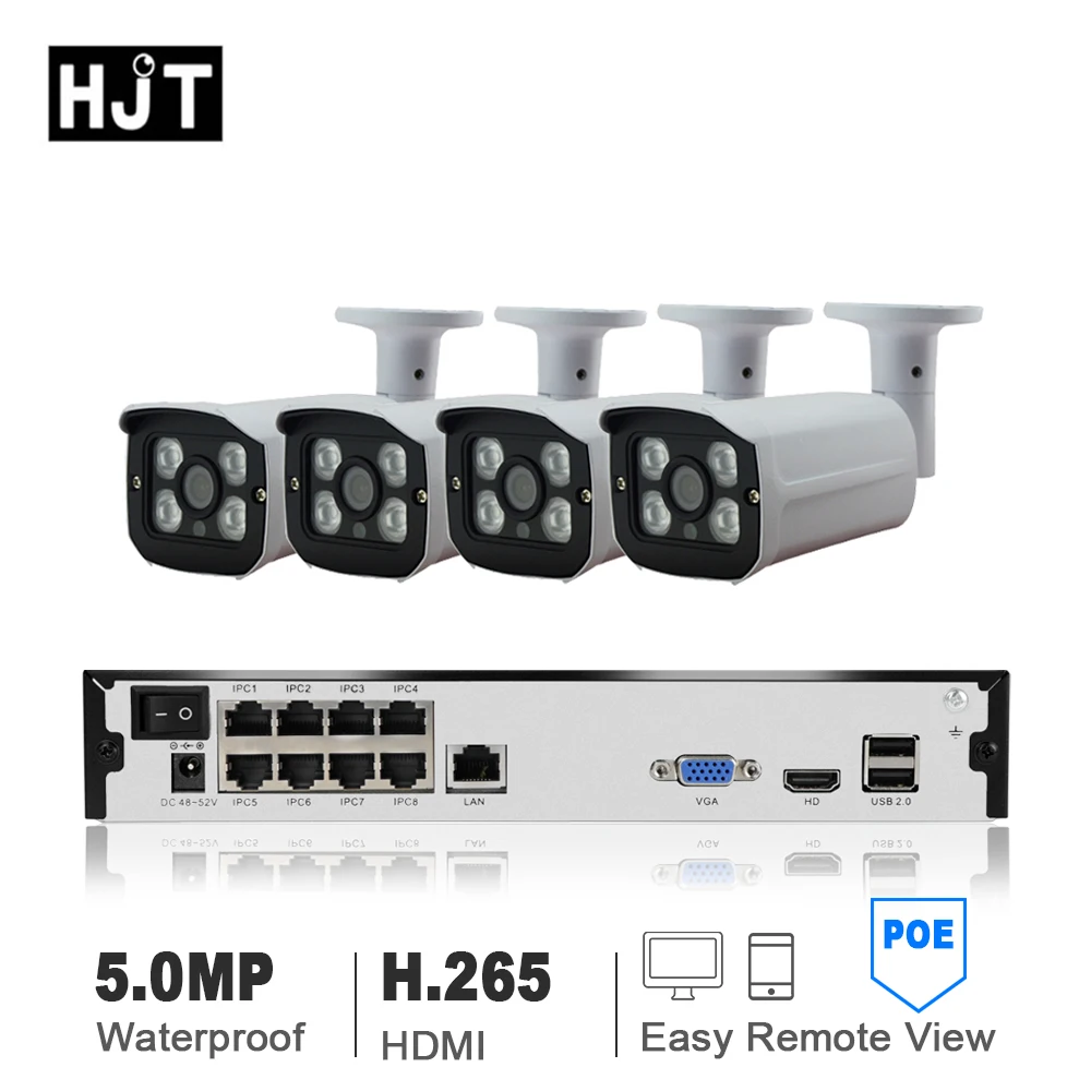 HJT 4CH 8CH H.265 5.0MP система камер POE сетевой видеорегистратор наружного наблюдения