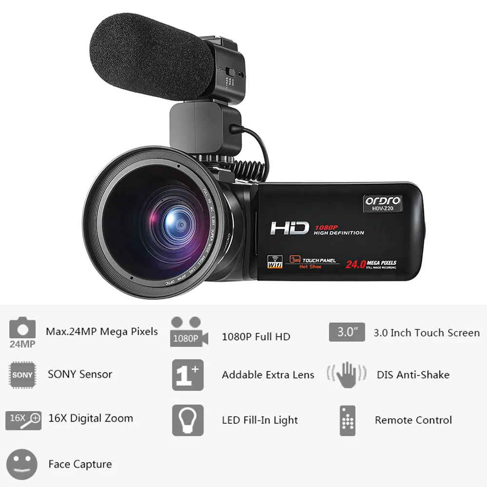HIPERDEAL ORDRO Z20 Digital Camera WIFI App Phone Control HD 1080P Wide Angle Lens And Lens Hood Microphone CMOS Sensor BAY16