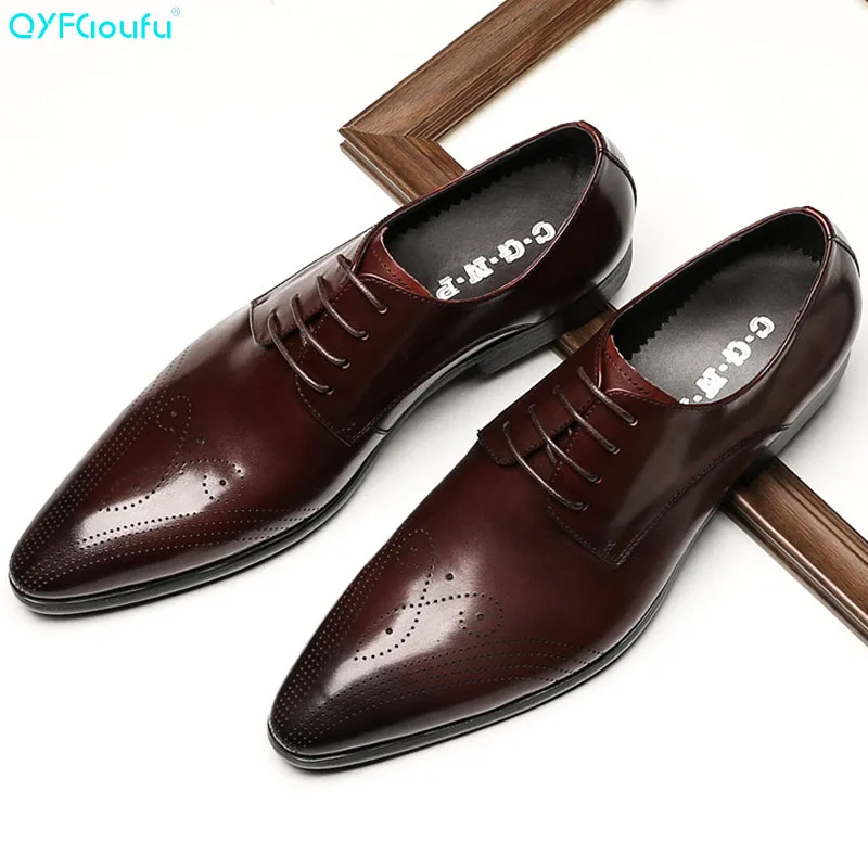 

2019 New Handmade Genuine Leather Men's Dress Shoes Luxury Fashion Men Shoes Wedding Lace-up Pointed Toe Oxford