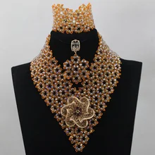 Exclusive Gold and Orange Indian Wedding African Beads Jewelry Set Women Costume Chunky Necklace Set Bride Free Shipping WD527