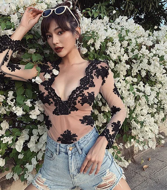 WHITNEY WANG боди для женщин Летняя мода Bech стиль сексуальный прозрачный кружевной вышивка сетчатый комбинезон женский комбинезон
