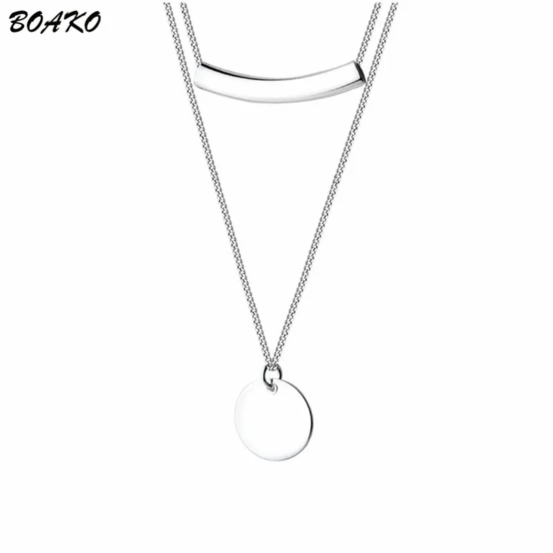BOAKO двухслойный кулон и ожерелье 925 пробы Серебряное ожерелье для женщин звено цепи колье с монетой ожерелье Femme