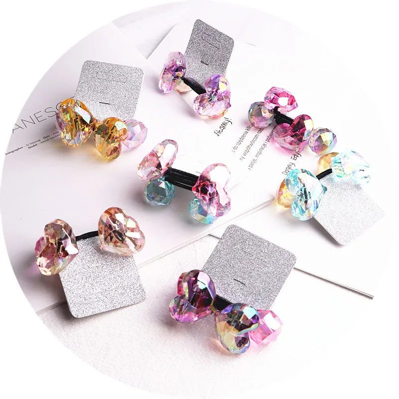 colorful beads Новинка года, 20 шт./партия, Детские аксессуары для волос, 3D акриловые шарики в форме сердца, резинки для волос, эластичные ленты для волос, держатель для конского хвоста - Цвет: colorful beads