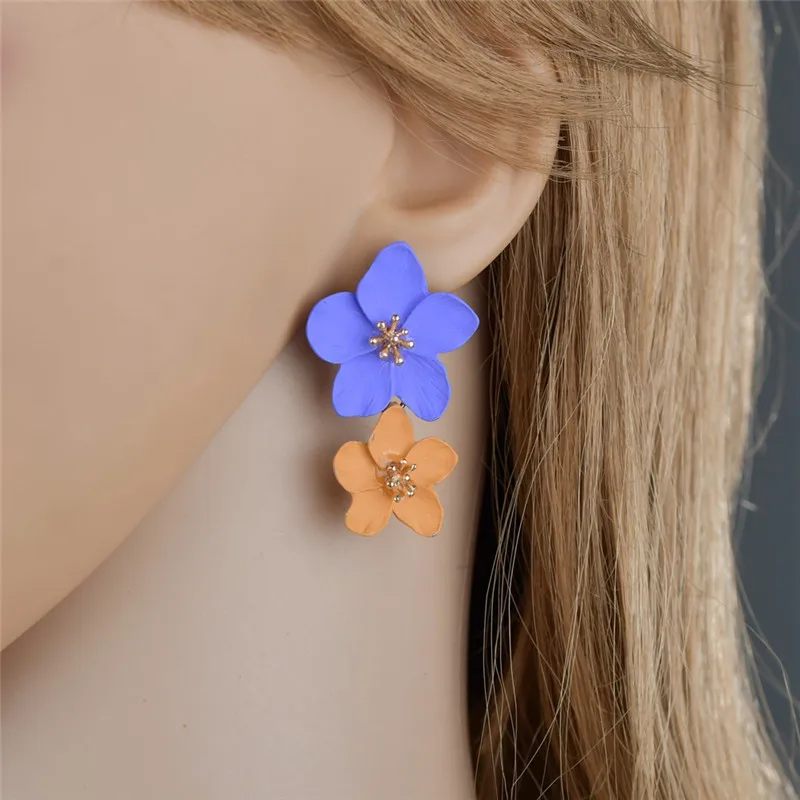 

New Lacquered Layering Petals Daisy Flower Earrings For Women Fashion Drop Dangle Earrings Korean Fashion Jewelry