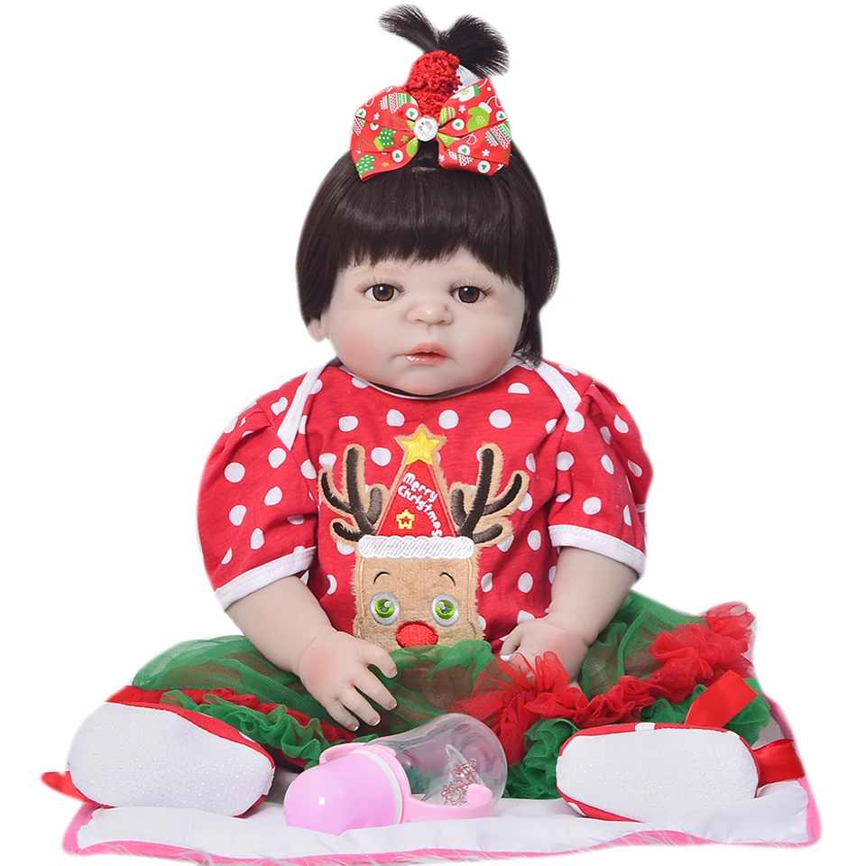 

2017 Hot Christmas Gifts Full Silicone Vinyl Babies Reborn Doll 23 inch Realistic Girl Baby Doll Toy with Shoes Menina Brinquedo