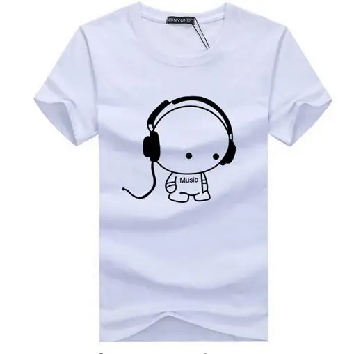 BINYUXD Высокое качество футболки Мода гарнитура мультфильм печатных повседневные мужские футболки брендовая футболка хлопок футболка размера плюс 5XL - Цвет: Белый