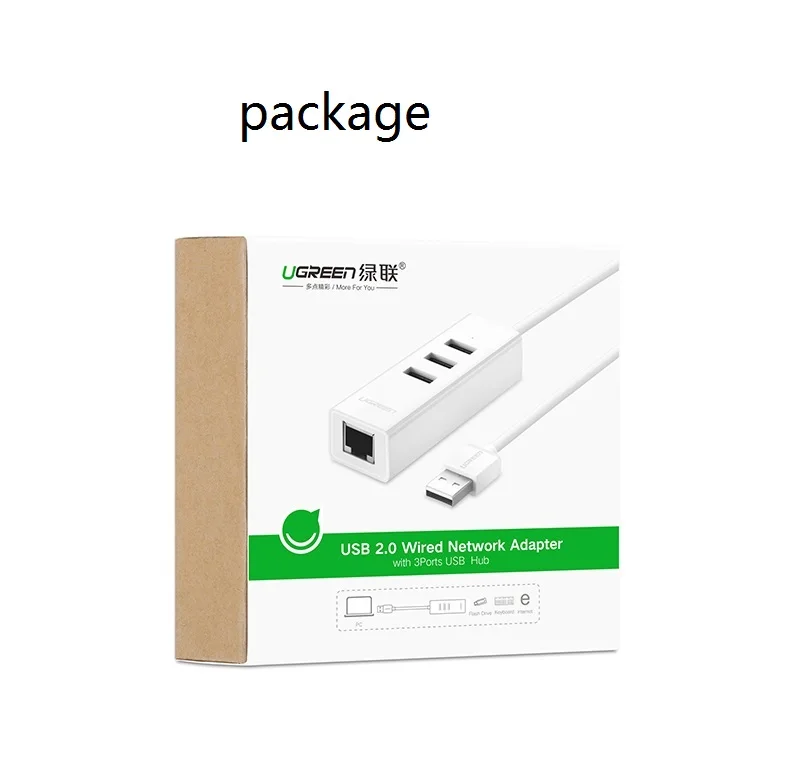 Ugreen USB к Ethernet адаптеру с USB 2,0 концентратор 3 Порты RJ45 сетевая карта беспроводной локальной сети адаптер для Macbook