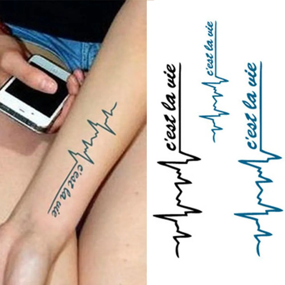 052 5 De Réduction2 Feuille Temporaire Tatouage Autocollant Femmes Sexy étanche Bras Poitrine Faux Tatouage Ecg Alphabet Modèle Dessins Corps Art