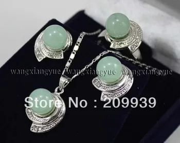 

001730 Green Earrings & Ring & Necklace Pendant Set