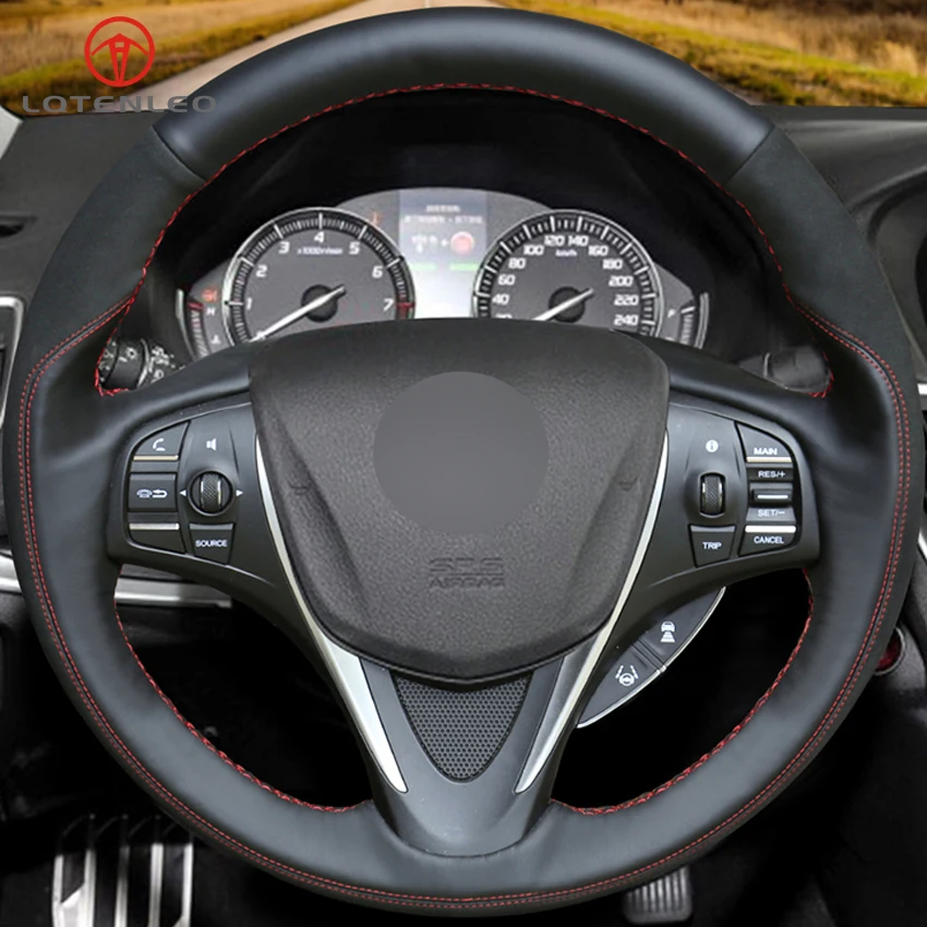 LQTENLEO черная замша натуральная кожа DIY автомобильный чехол на руль для Acura TLX- Honda Acura TLX