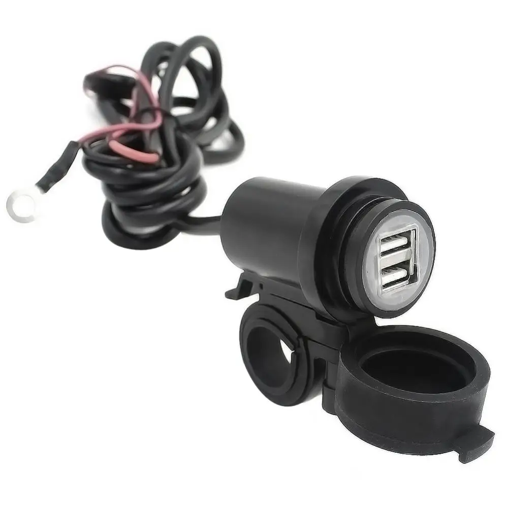 Waterproof 12V Motorcycle Dual USB Charger Round LED Charging Power