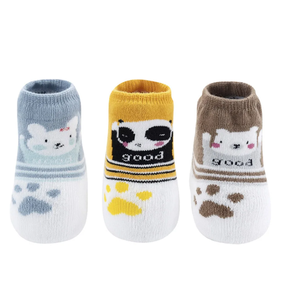 3 пар/лот, носки для малышей 0-3 лет с мультяшным медведем, 3 пары, мягкие, зимние, хлопковые, плотные, свободные, осенние носки-тапочки для новорожденных